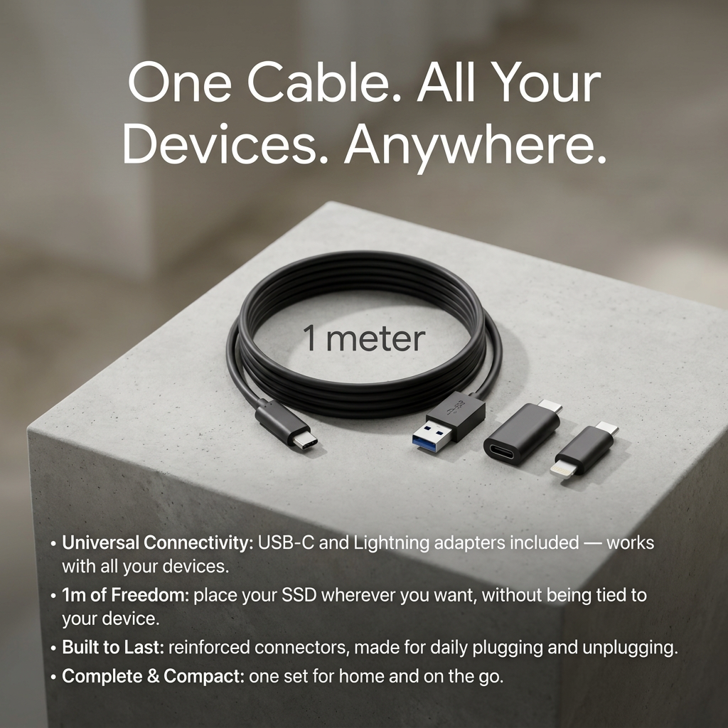 Extra długi kabel USB-C — 1 m swobody ruchu